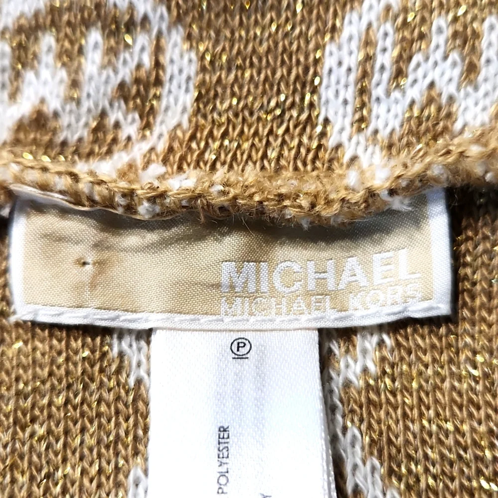 NEW Michael Kors Gold Metallic Signature Logo Infinity Scarf Wrap